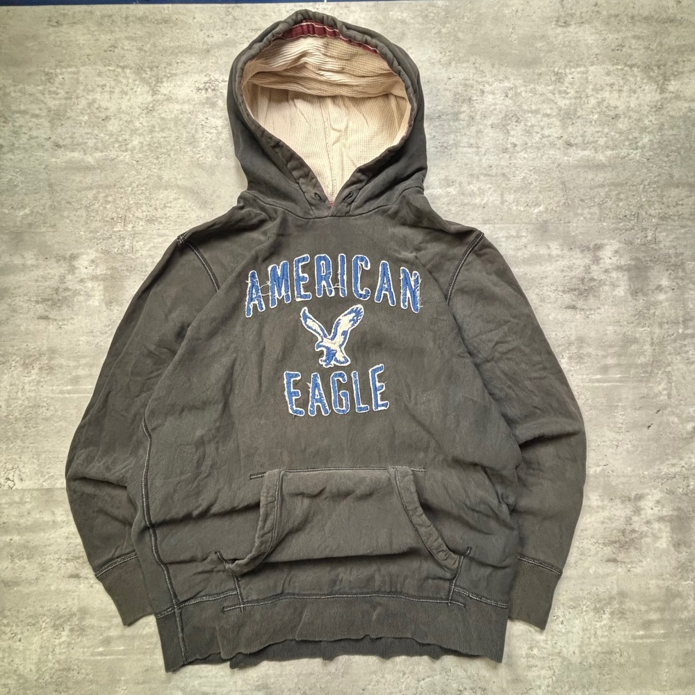 American Eagle Hoodie Extra Large Grey Distressed Eagle Fleece Pullover